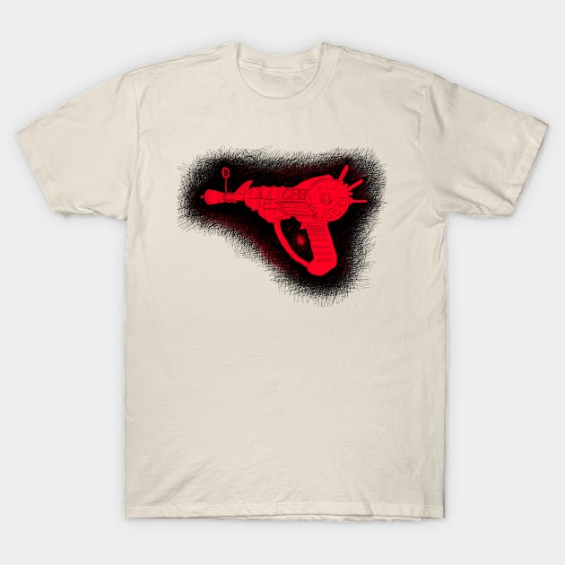 Zombies Red and Black Sketchy Ray Gun on Crème T-Shirt by LANStudios